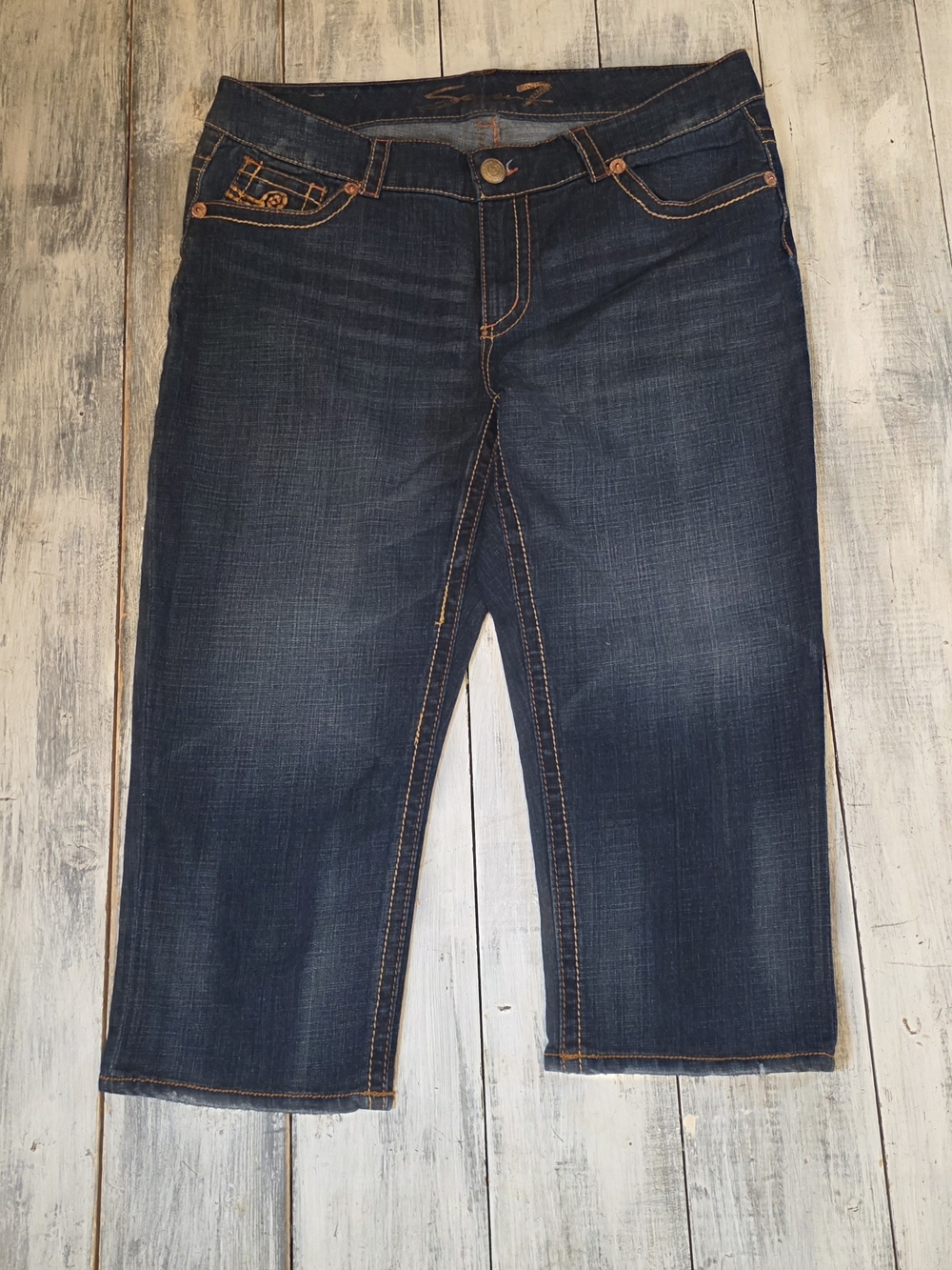 Seven7 Luxe Women's Dark Blue Cropped Jeans W Bright Orange Threading sz 18